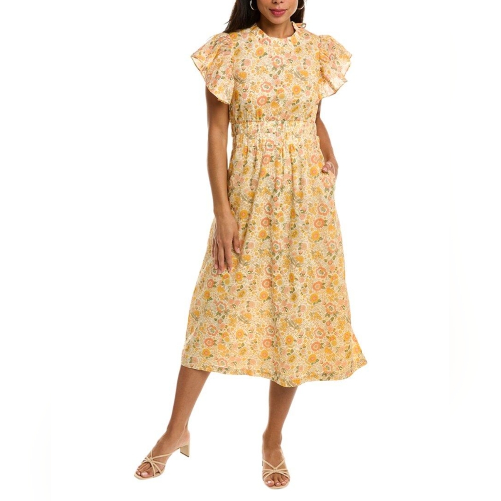 ELAN Floral Open Back Midi Dress